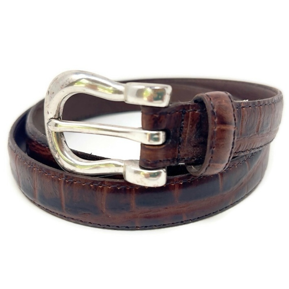 FootJoy Croc Embossed Brown Canadian Leather w/ Silver Toned‎ Buckle Belt